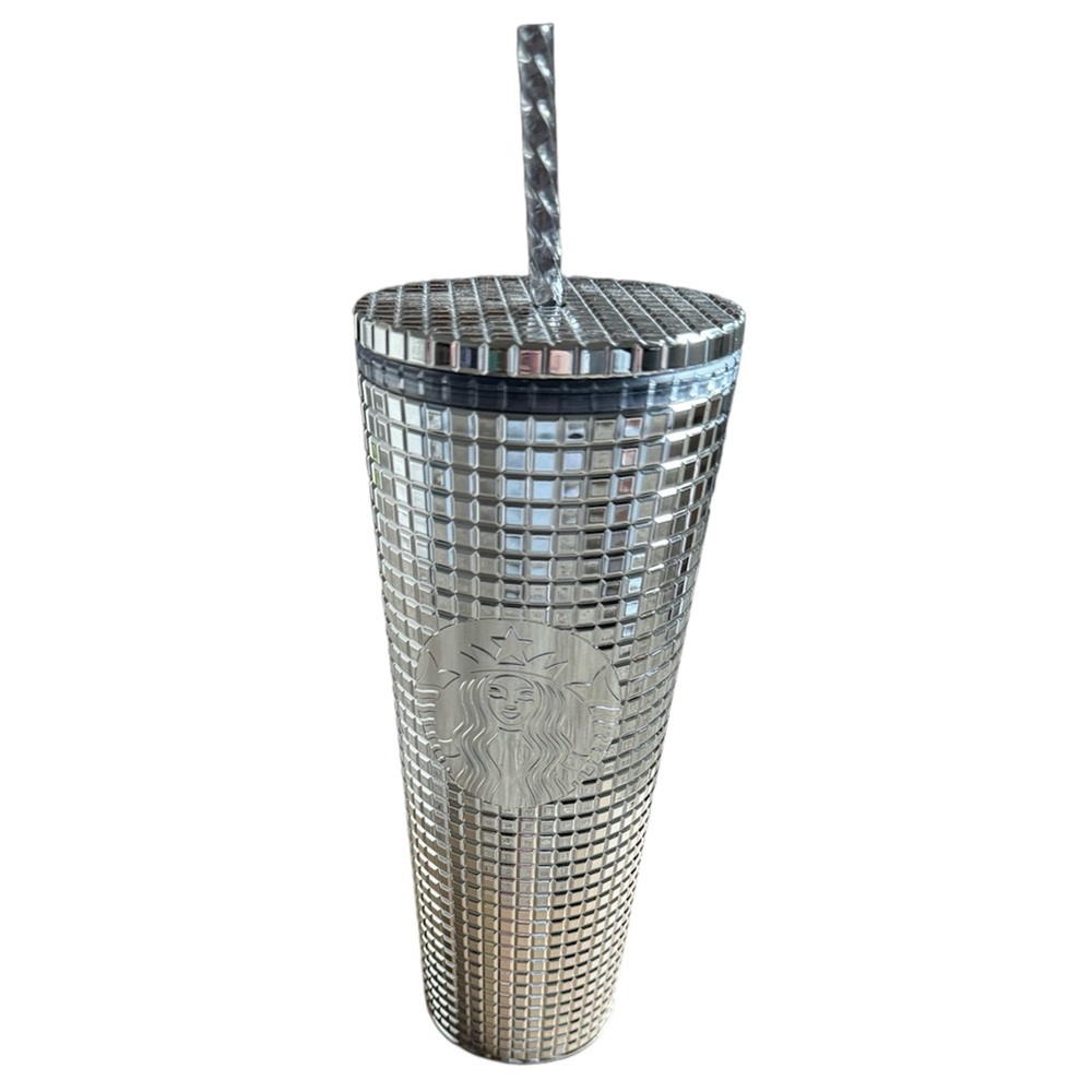 Starbucks Silver Metallic Grid Venti 24oz Tumbler NWT SKU 011147120